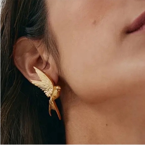 Seraphine Golden Flight Bird Earrings - Picture 4 of 7